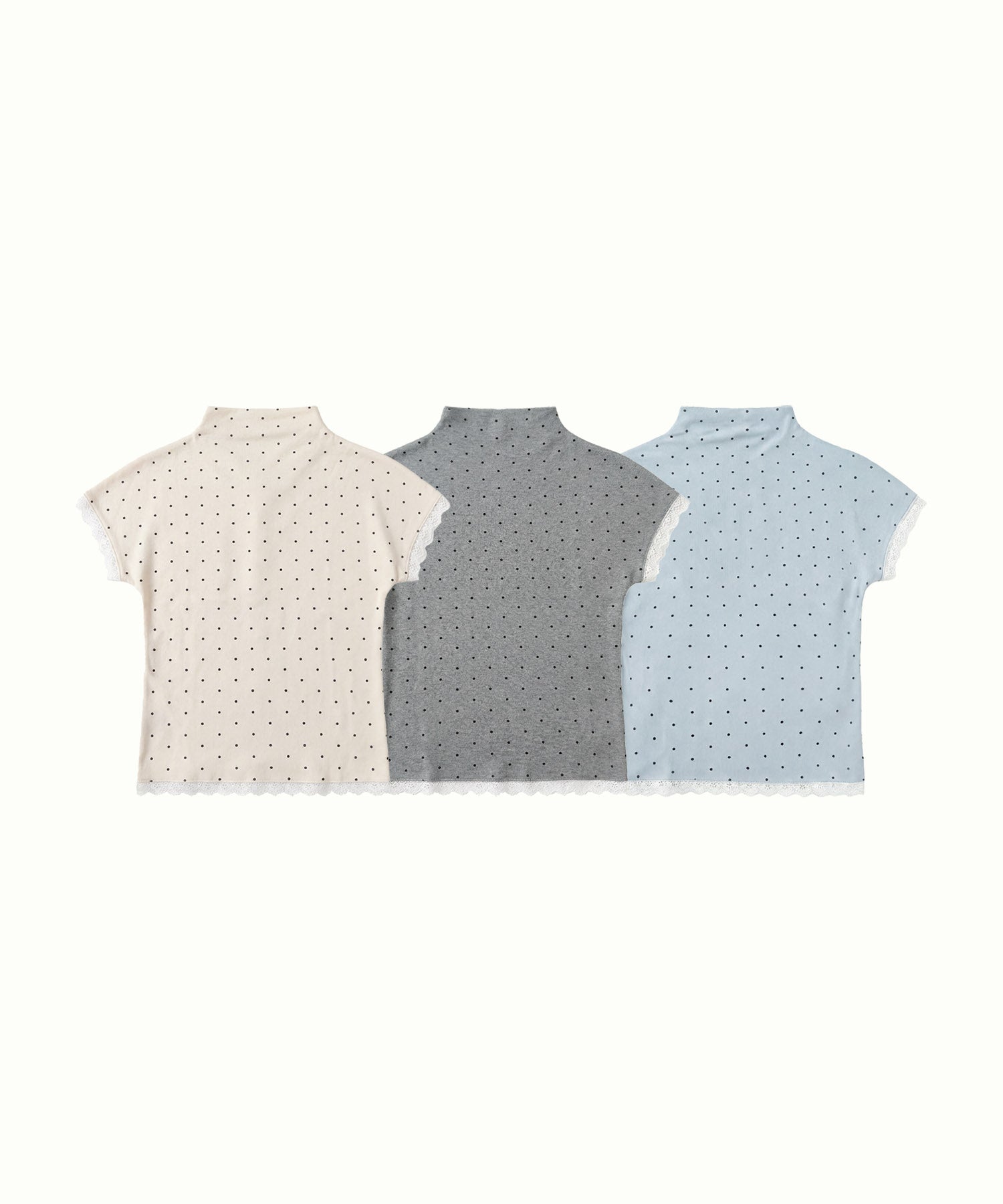 HOOK for girls　総ドット柄 タートルネック 半袖スリムトップス (SS)