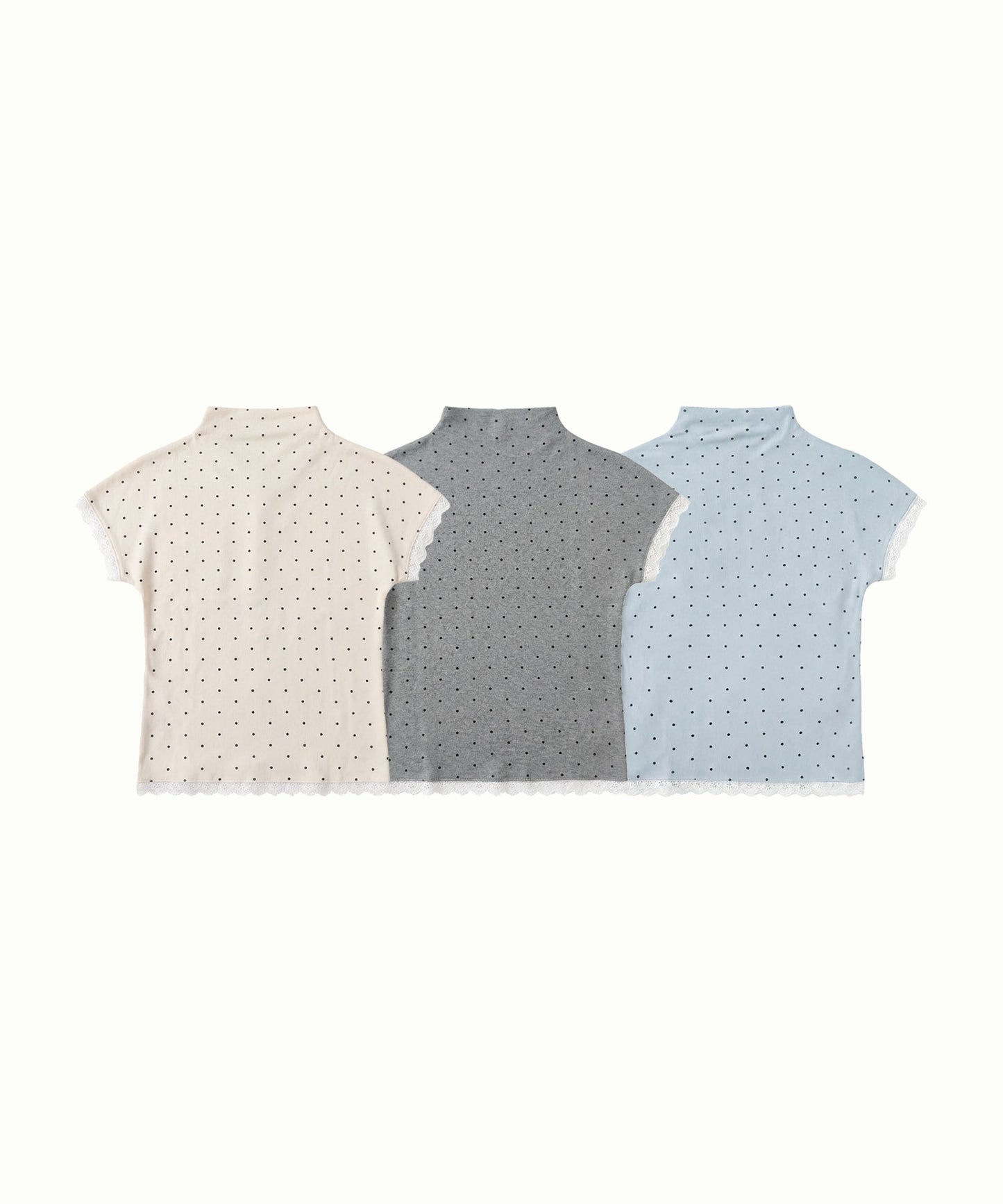 HOOK for girls　総ドット柄 タートルネック 半袖スリムトップス (SS)