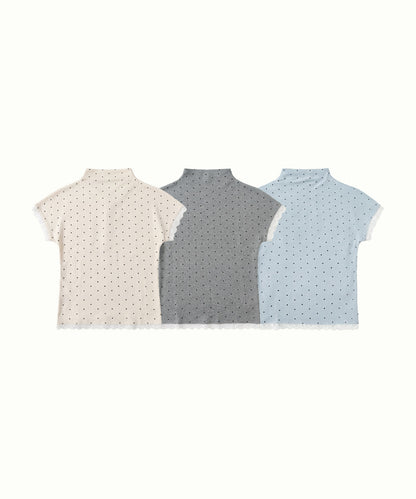 HOOK for girls　総ドット柄 タートルネック 半袖スリムトップス (SS)
