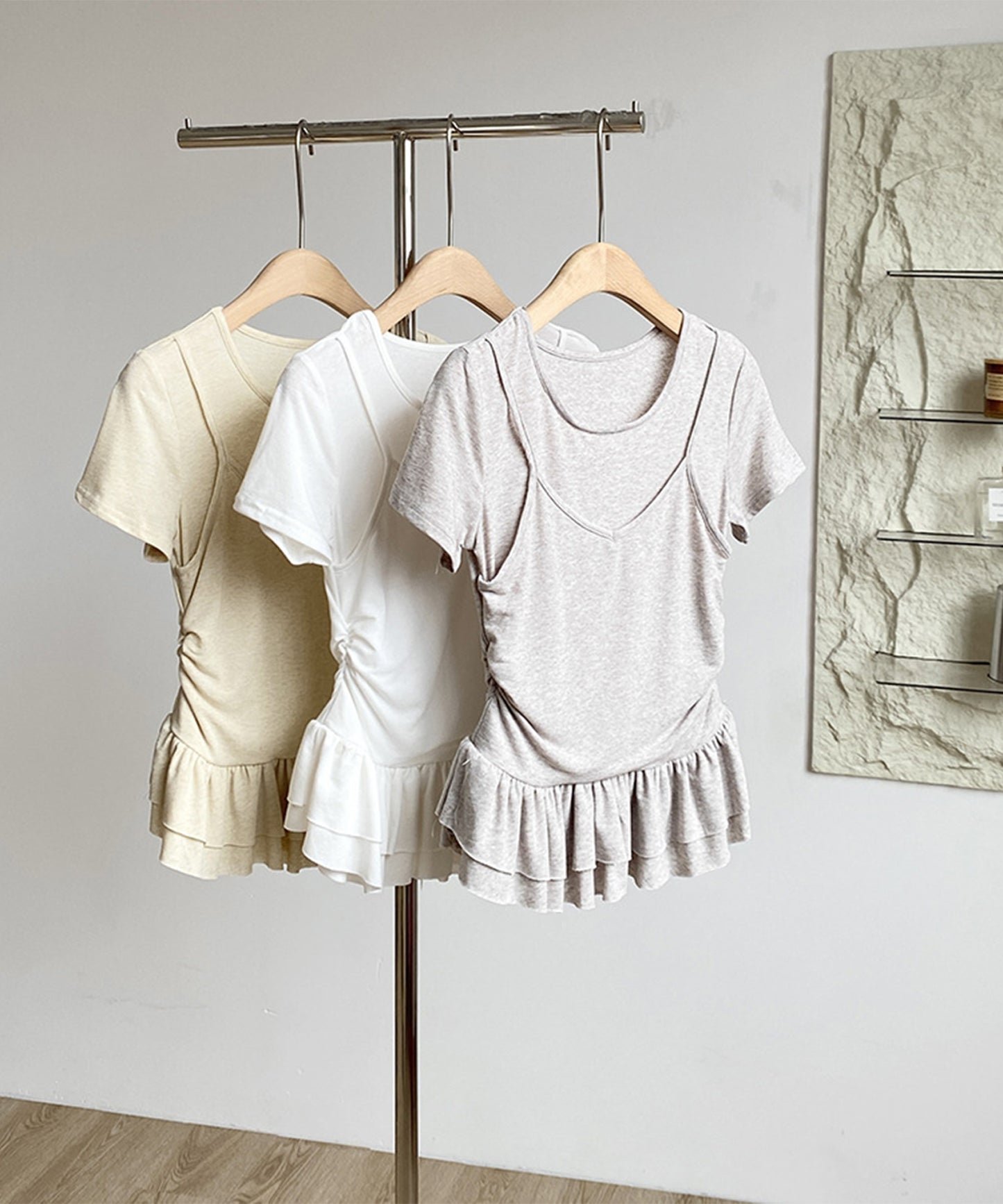 【Jasmine】レイヤード風裾フリルTシャツ