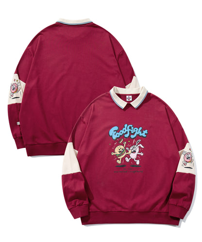 HOOK -original-　フードファイトプリントポロ襟スウェット「Don’t Fight!」