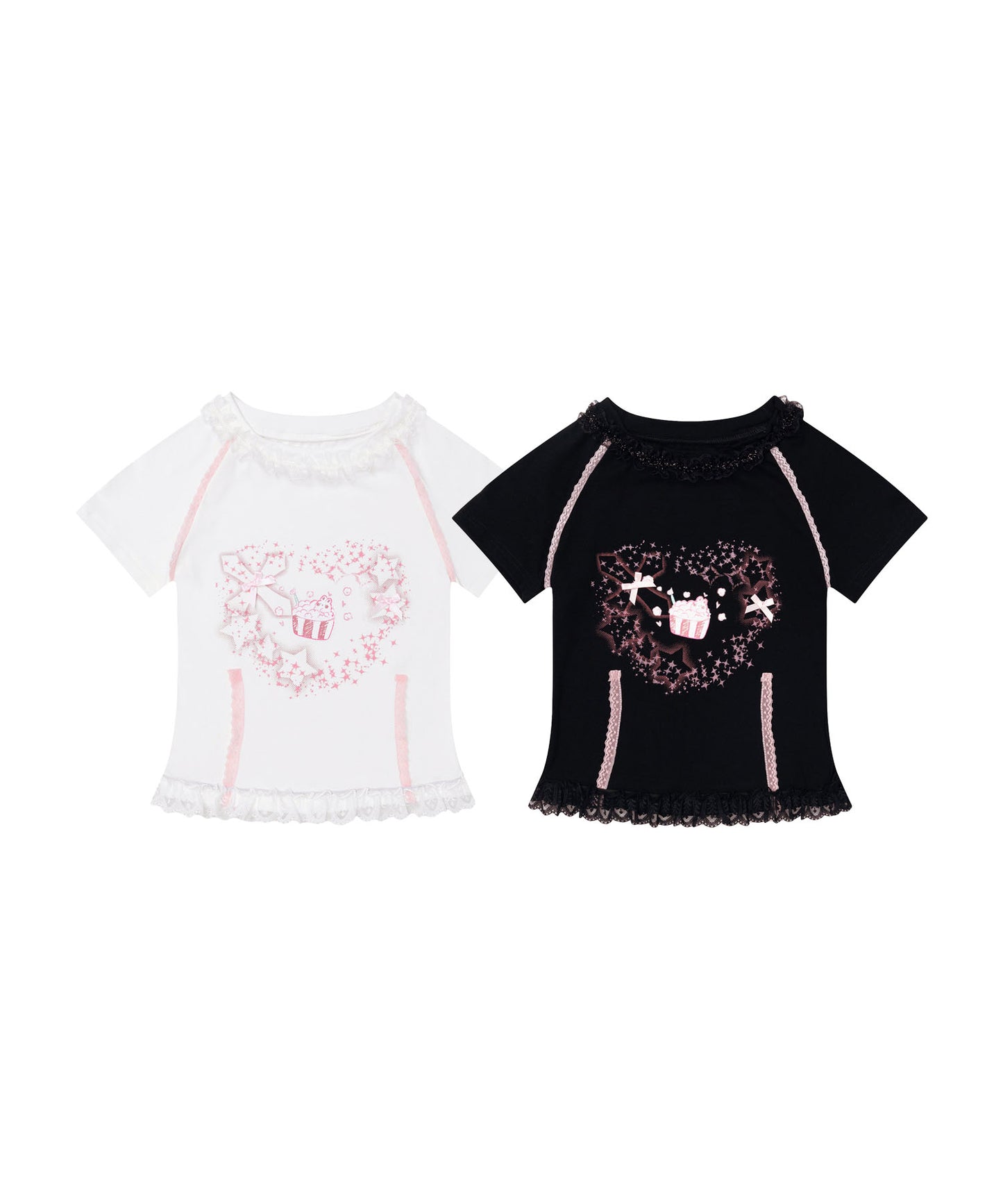 HOOK for girls　リボン×プリント レースTシャツ