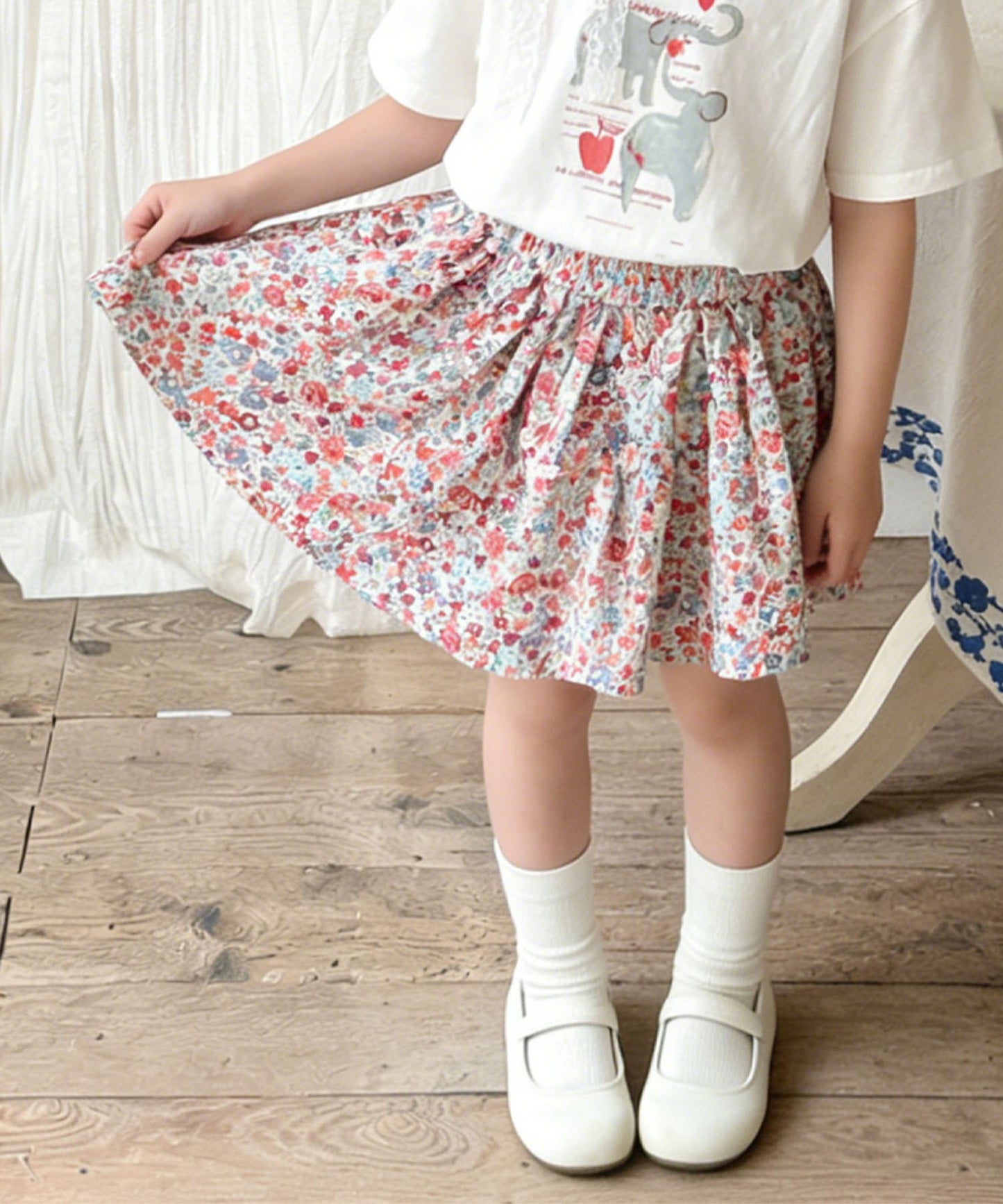 【aimoha-KIDS-】フラワーガーデン フレアショートパンツ