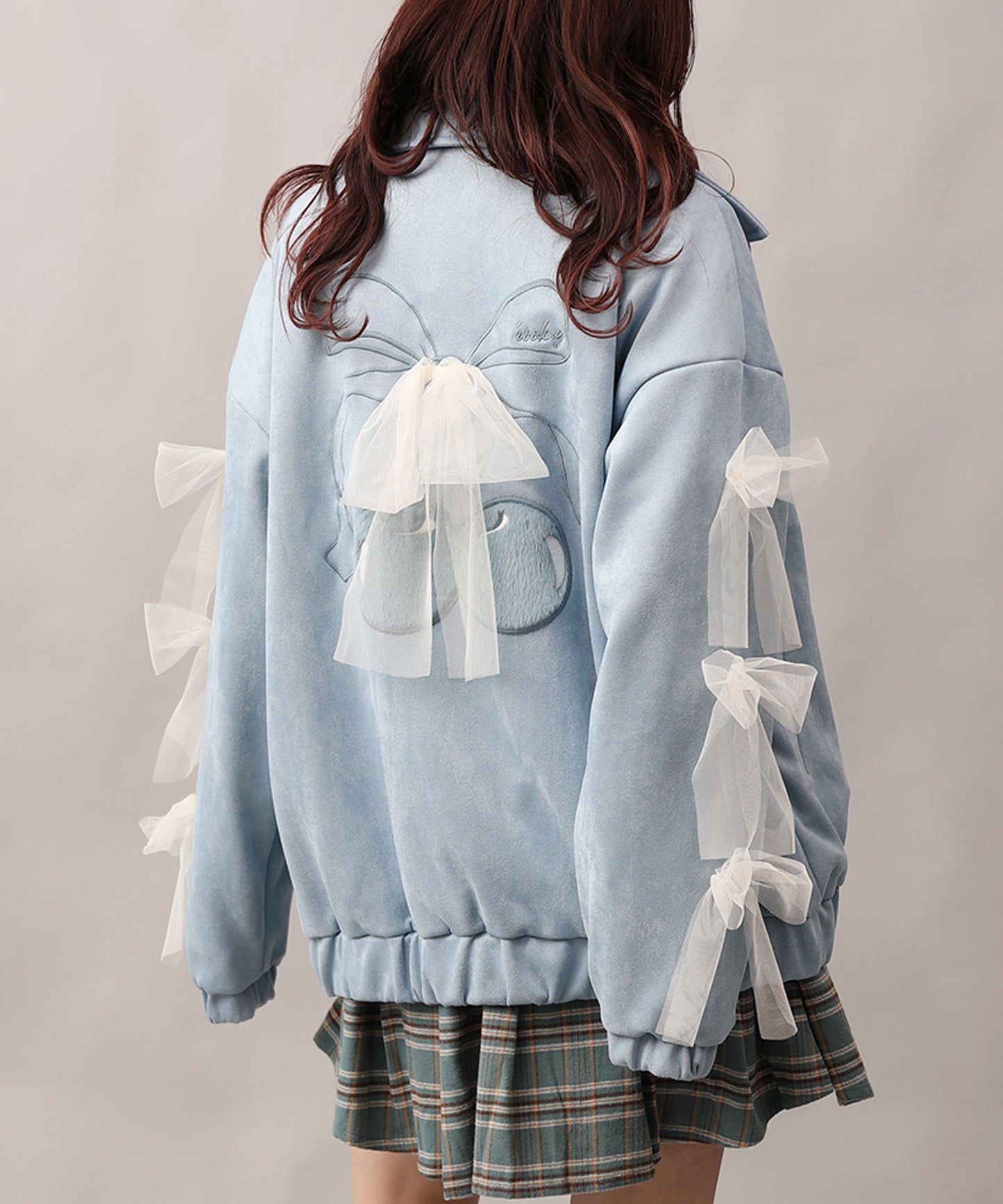 【HOOK】for girls 　チェリー刺繍チュールリボン付きスエード風コーチジャケット