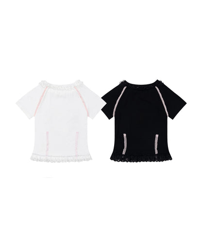 HOOK for girls　リボン×プリント レースTシャツ