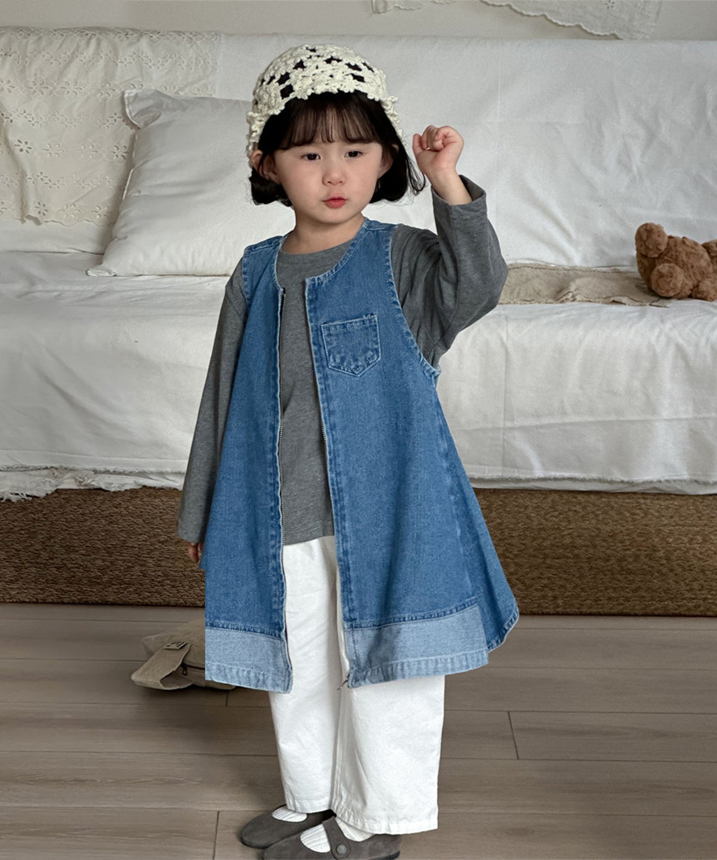 【aimoha-KIDS-】キッズ ジップアップデニムワンピー (SS)