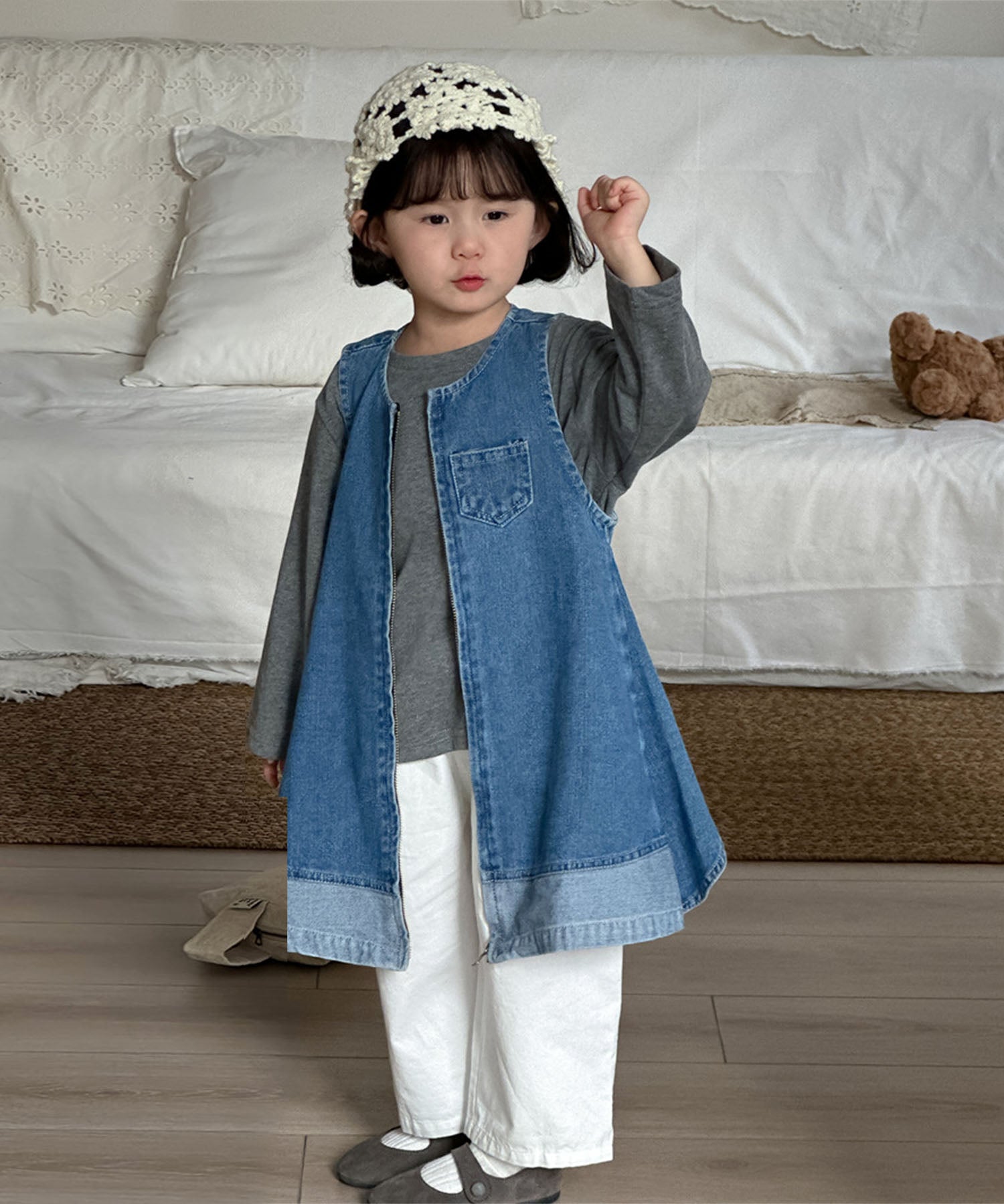 【aimoha-KIDS-】キッズ ジップアップデニムワンピー (SS)