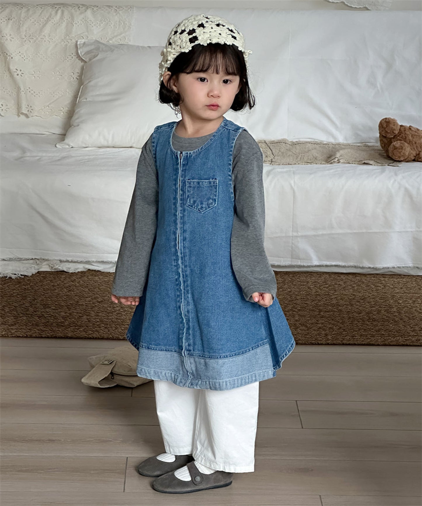 【aimoha-KIDS-】キッズ ジップアップデニムワンピー (SS)