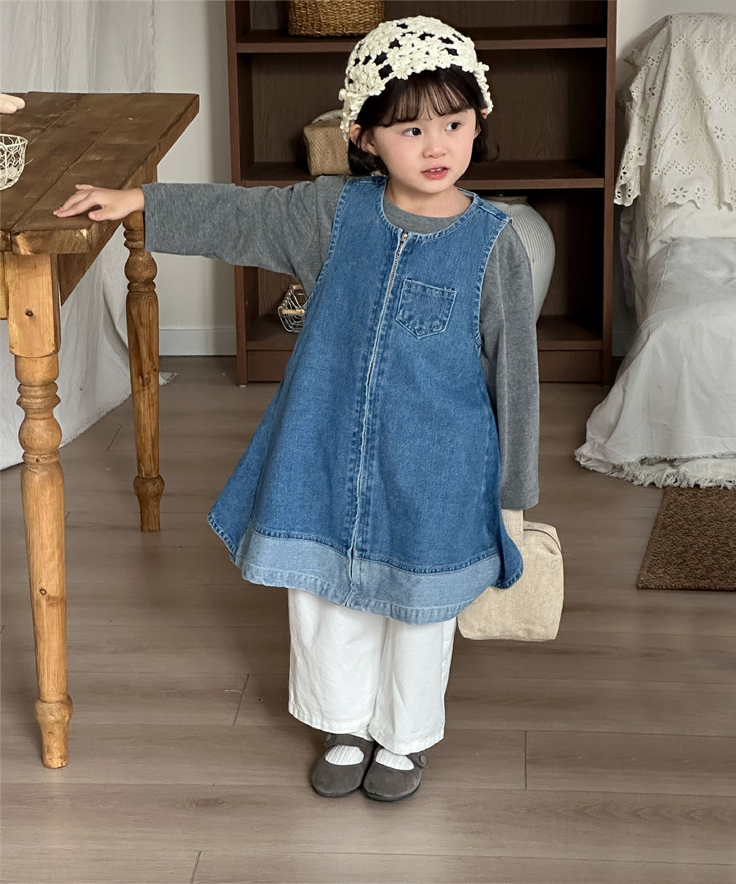 【aimoha-KIDS-】キッズ ジップアップデニムワンピー (SS)