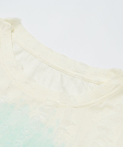 HOOK for girls　キラキラストーン × バタフライプリント ダメージメッシュ カットソー