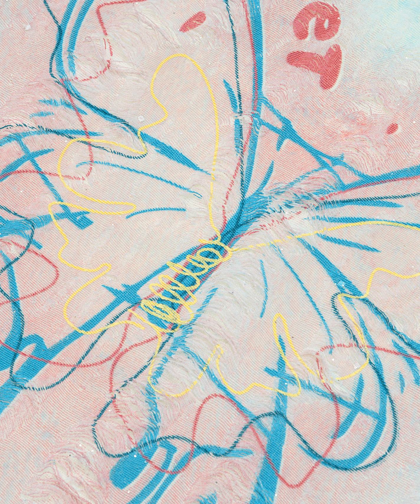 HOOK for girls　キラキラストーン × バタフライプリント ダメージメッシュ カットソー