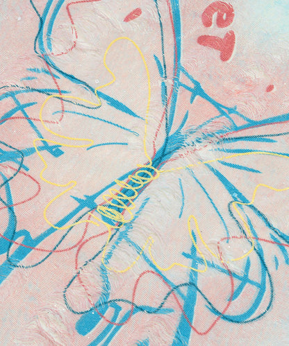 HOOK for girls　キラキラストーン × バタフライプリント ダメージメッシュ カットソー