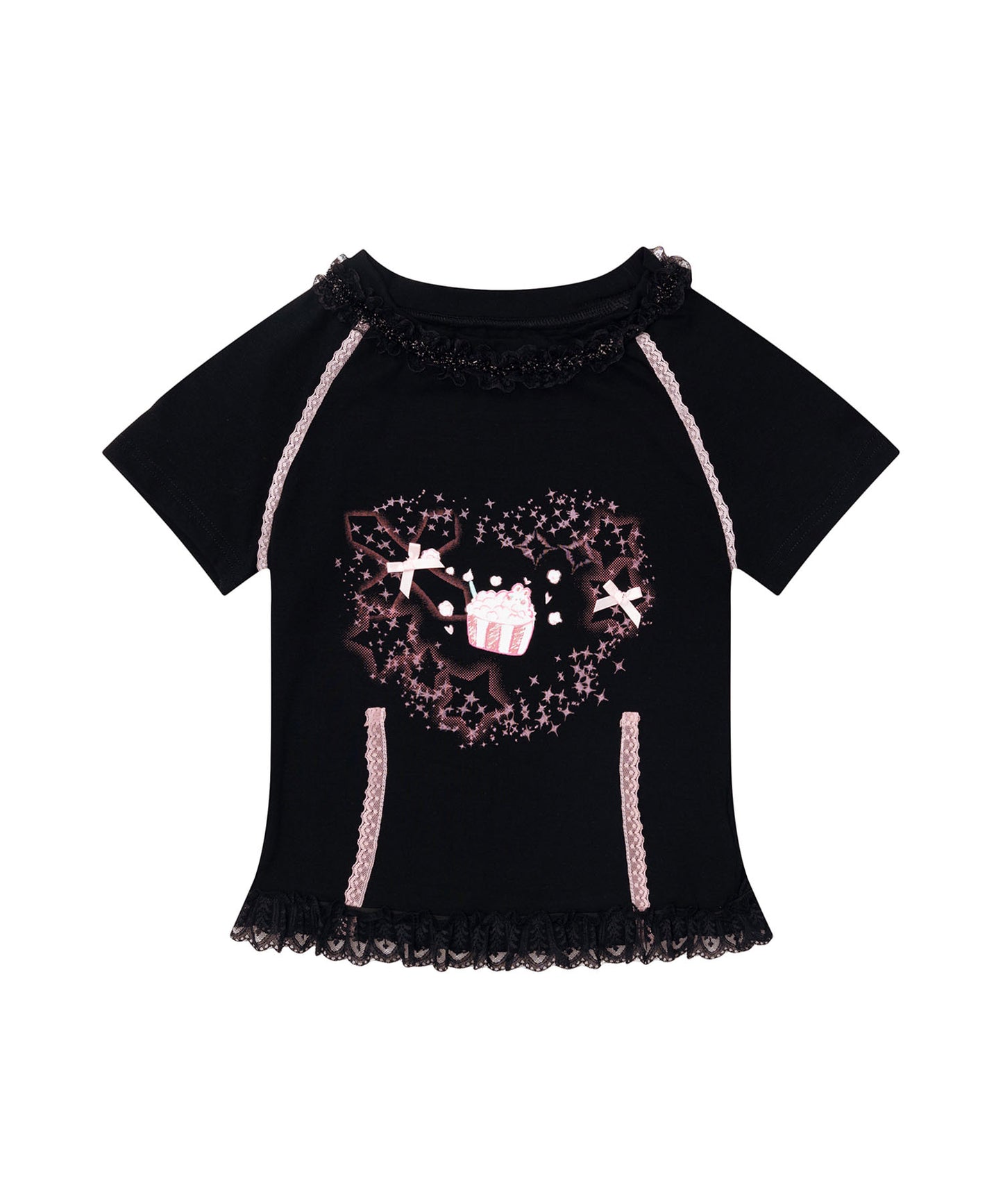 HOOK for girls　リボン×プリント レースTシャツ