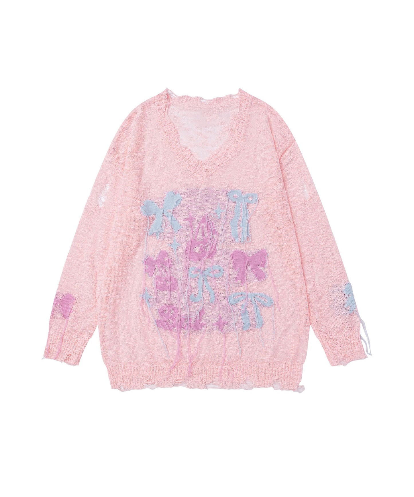 HOOK for girls　フリンジリボン柄 透かし編みサマーニット