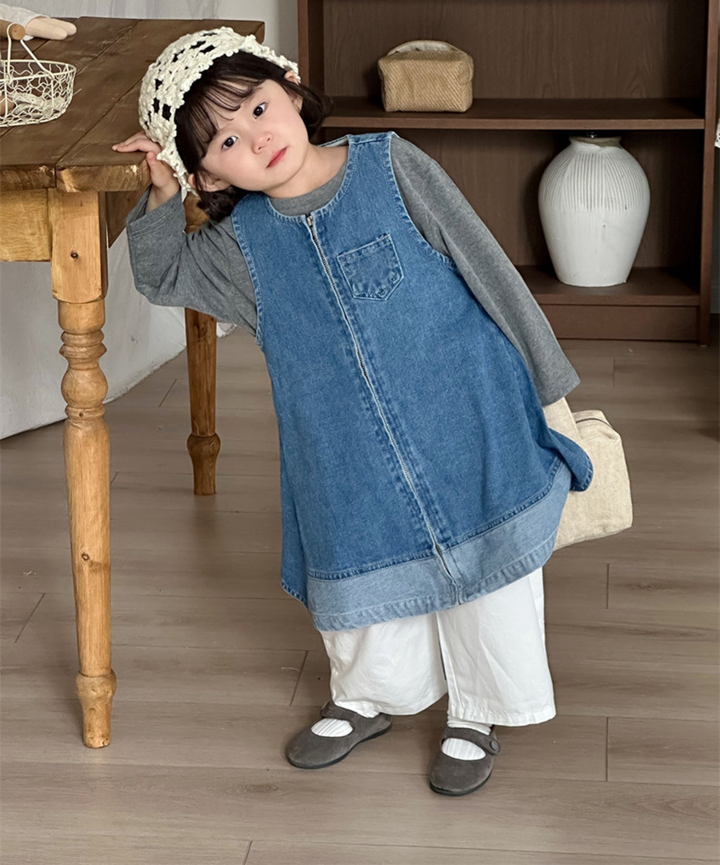 【aimoha-KIDS-】キッズ ジップアップデニムワンピー (SS)