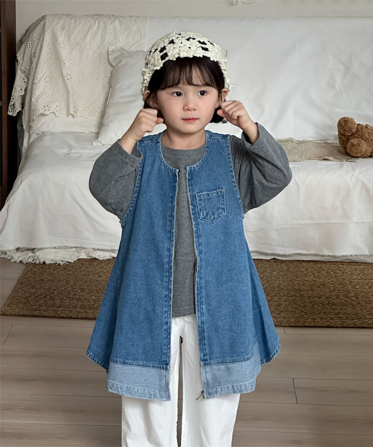 【aimoha-KIDS-】キッズ ジップアップデニムワンピー (SS)