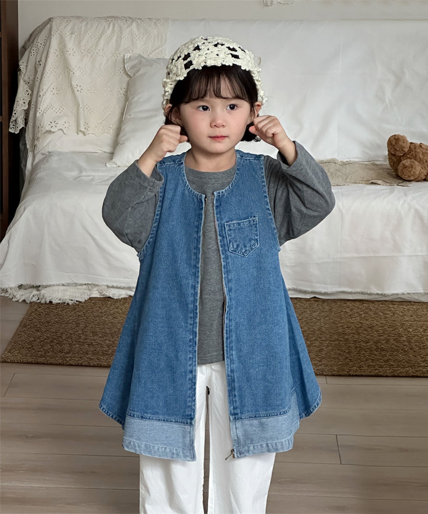 【aimoha-KIDS-】キッズ ジップアップデニムワンピー (SS)