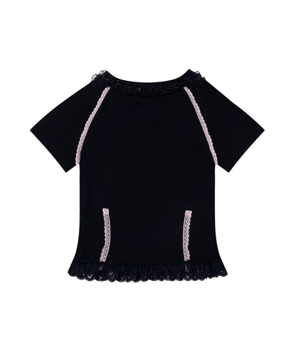 HOOK for girls　リボン×プリント レースTシャツ