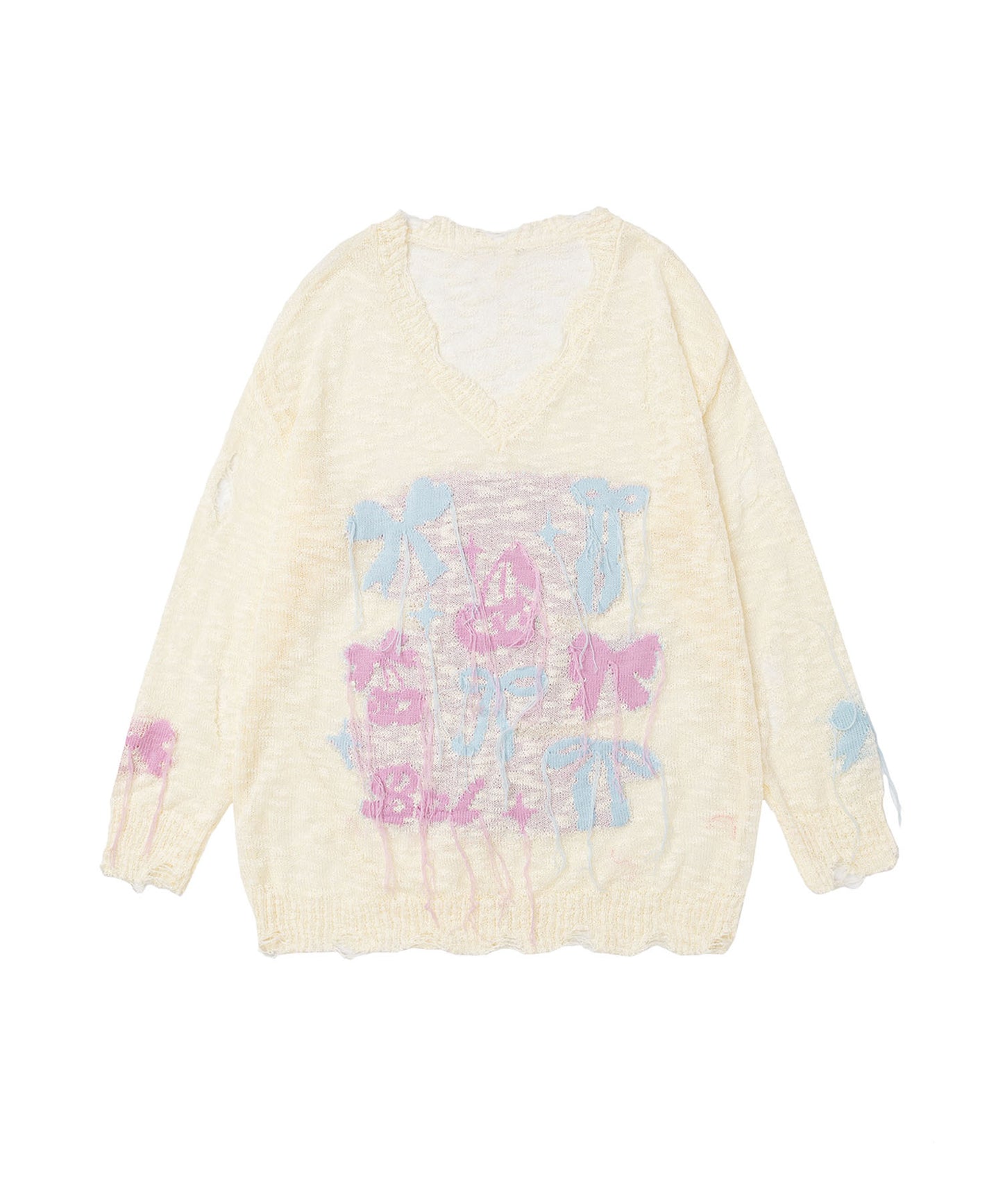 HOOK for girls　フリンジリボン柄 透かし編みサマーニット