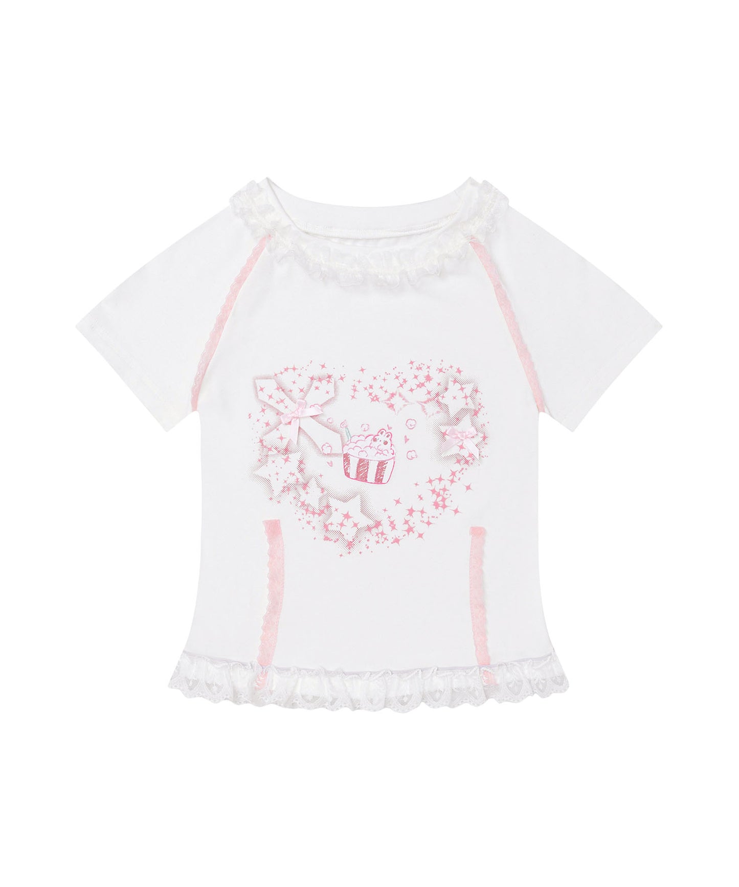 HOOK for girls　リボン×プリント レースTシャツ