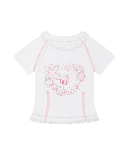 HOOK for girls　リボン×プリント レースTシャツ