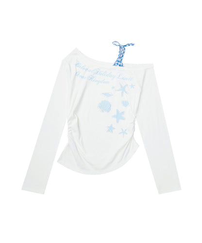 HOOK for girls　ストーン×シェルプリント オフショルダー ロンT