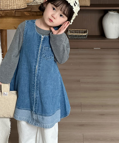 【aimoha-KIDS-】キッズ ジップアップデニムワンピー (SS)