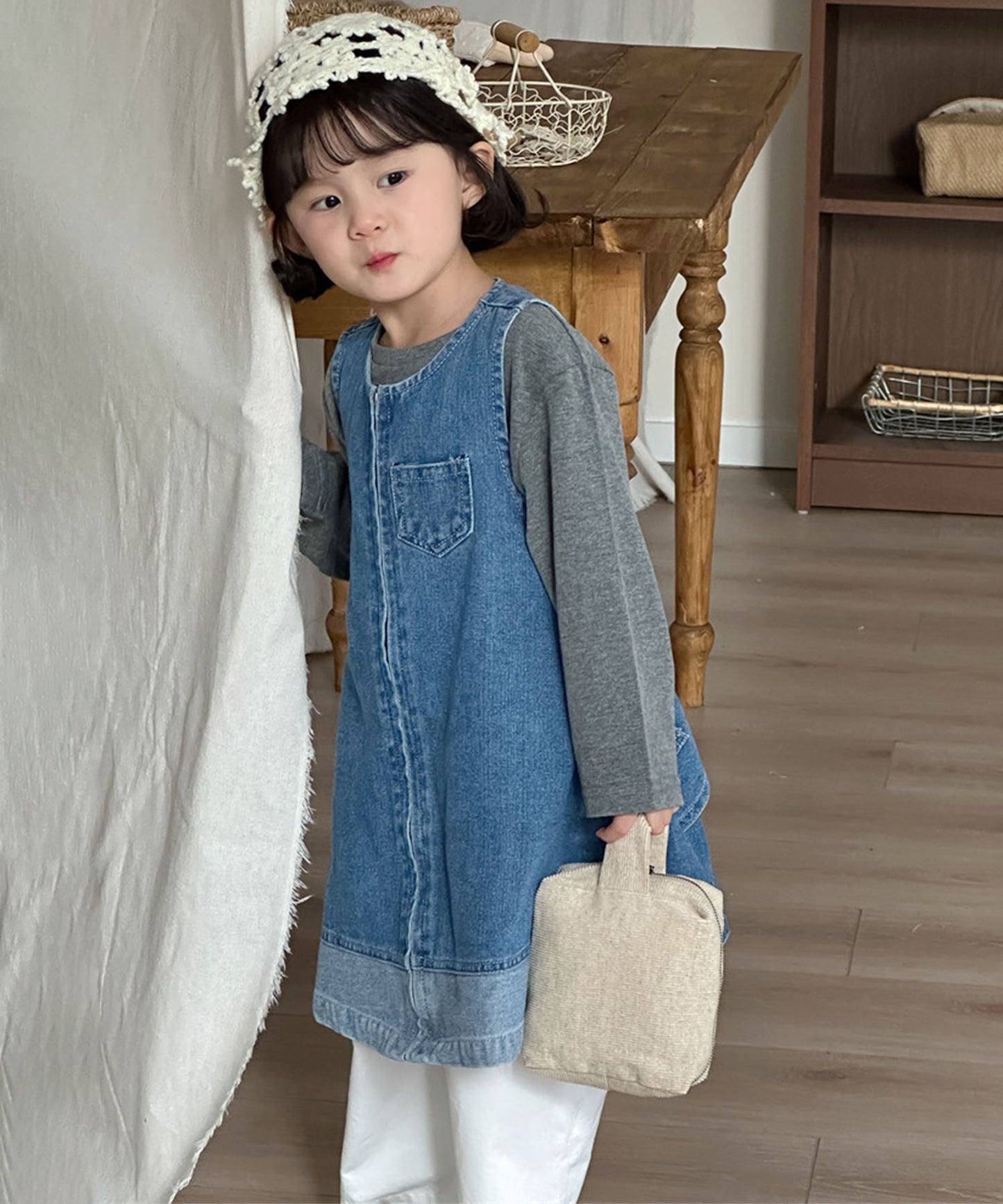 【aimoha-KIDS-】キッズ ジップアップデニムワンピー (SS)