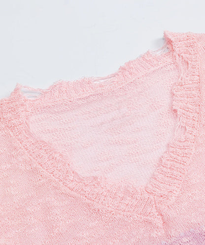 HOOK for girls　フリンジリボン柄 透かし編みサマーニット