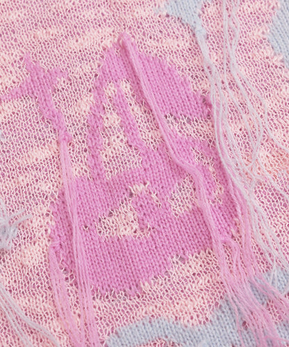 HOOK for girls　フリンジリボン柄 透かし編みサマーニット