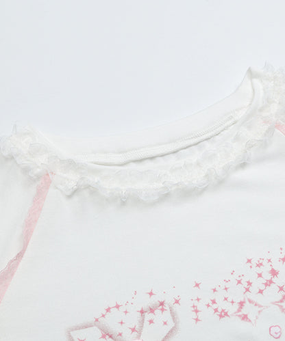 HOOK for girls　リボン×プリント レースTシャツ