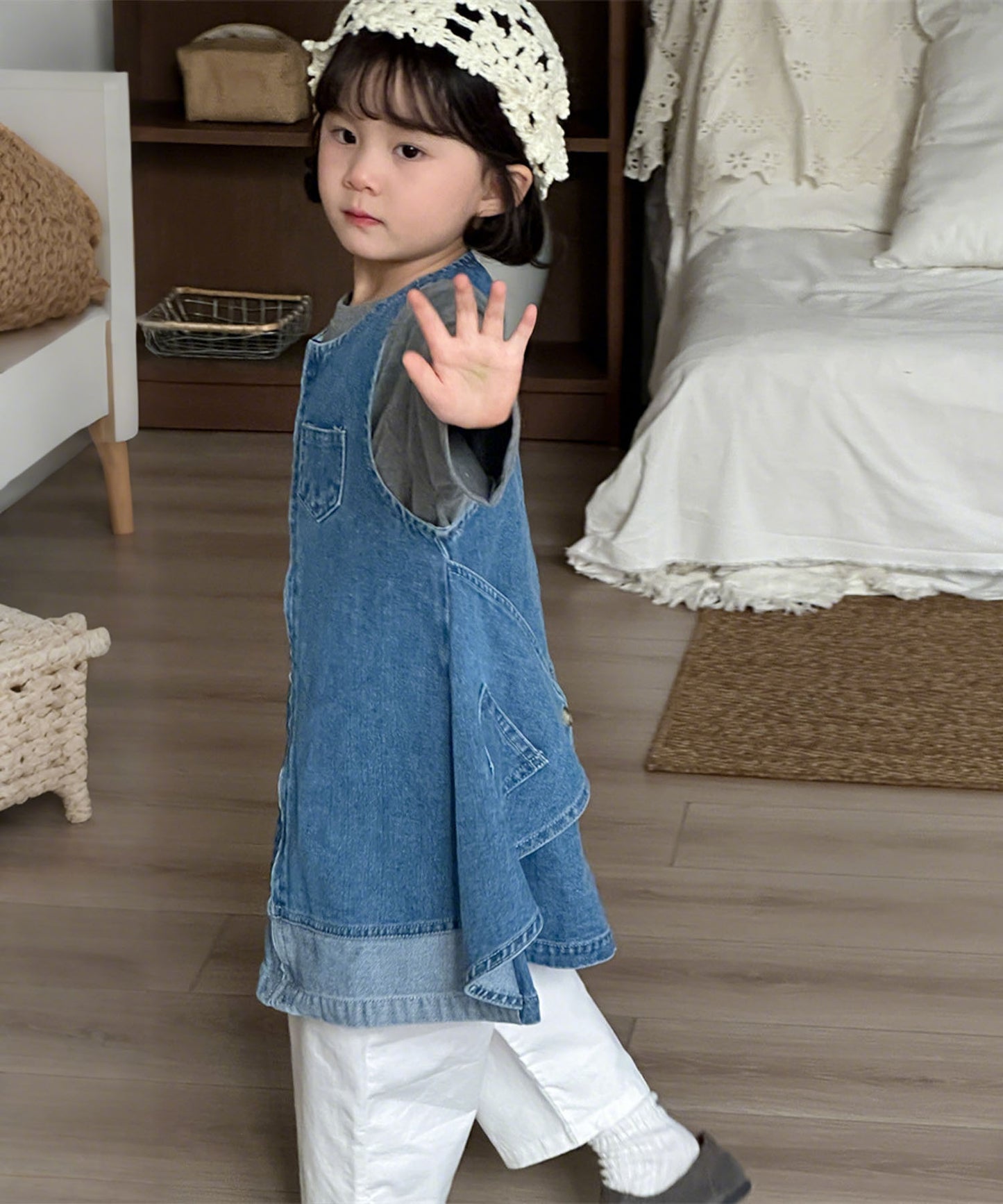 【aimoha-KIDS-】キッズ ジップアップデニムワンピー (SS)