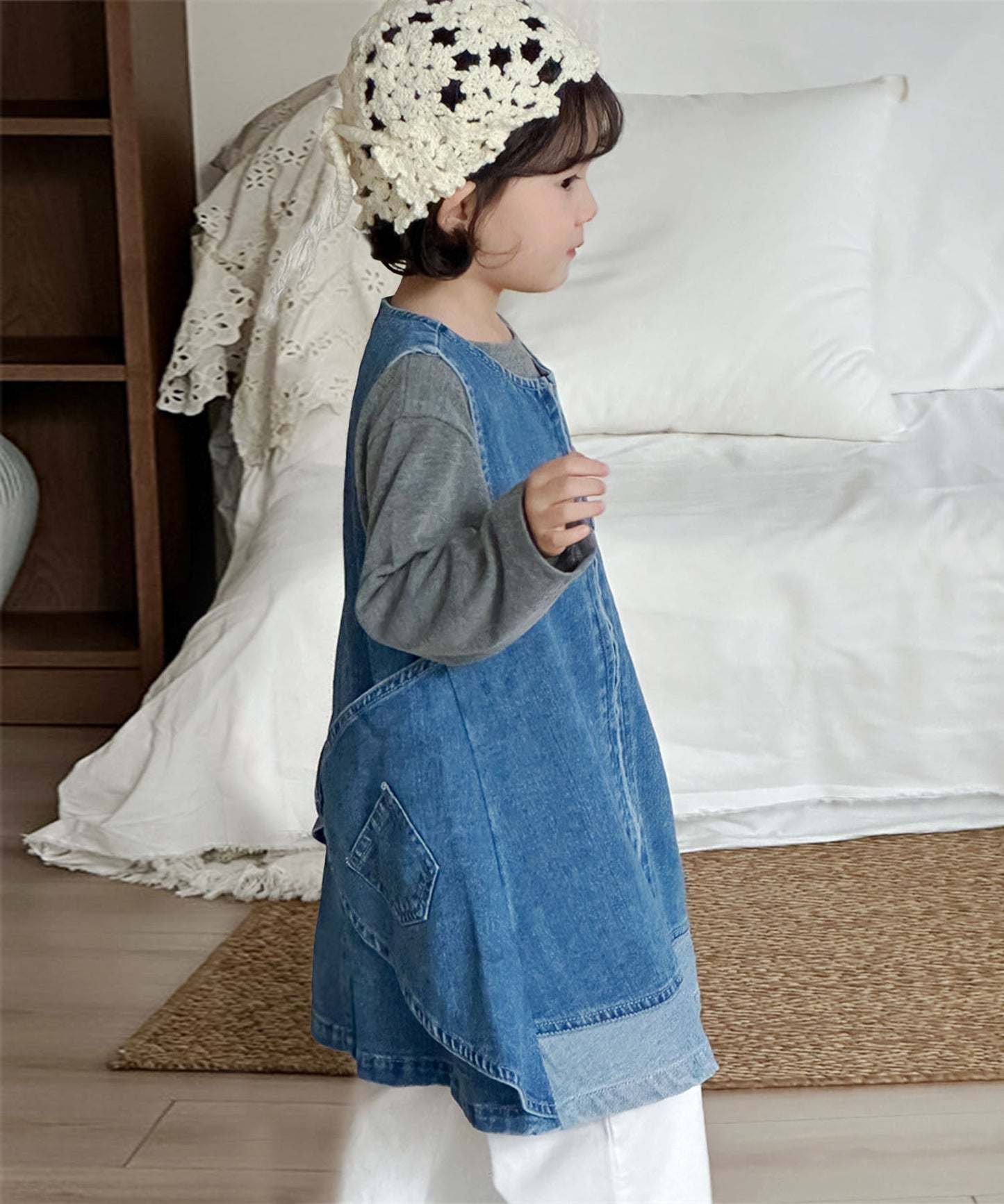 【aimoha-KIDS-】キッズ ジップアップデニムワンピー (SS)