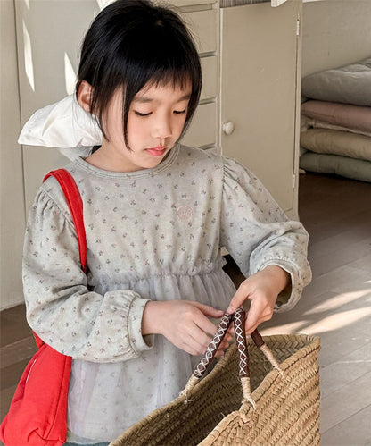 【aimoha-KIDS-】キッズ 小花柄チュールドッキングプルオーバー