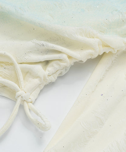 HOOK for girls　キラキラストーン × バタフライプリント ダメージメッシュ カットソー