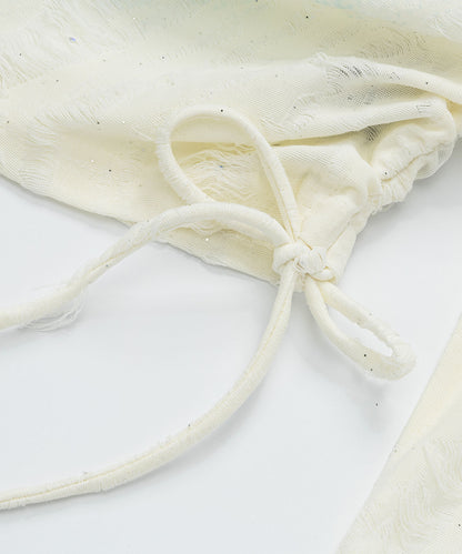 HOOK for girls　キラキラストーン × バタフライプリント ダメージメッシュ カットソー