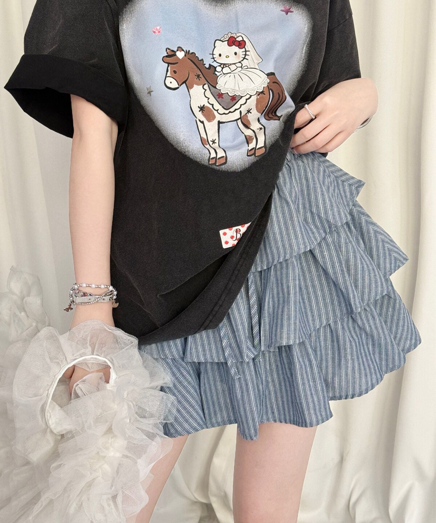 HOOK for girls　ストライプティアードフリルミニスカート