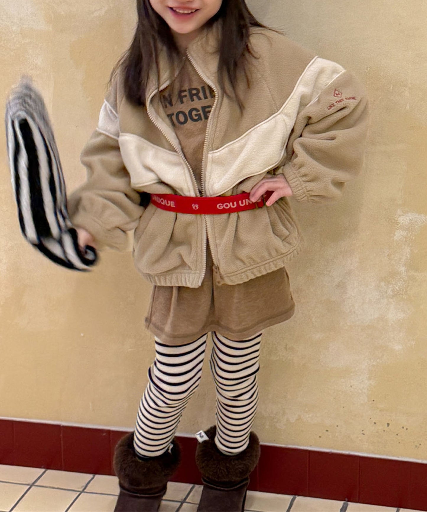 【aimoha-KIDS-】キッズ　ボアジップアップブルゾン