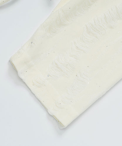 HOOK for girls　キラキラストーン × バタフライプリント ダメージメッシュ カットソー