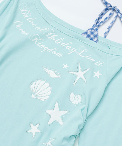 HOOK for girls　ストーン×シェルプリント オフショルダー ロンT