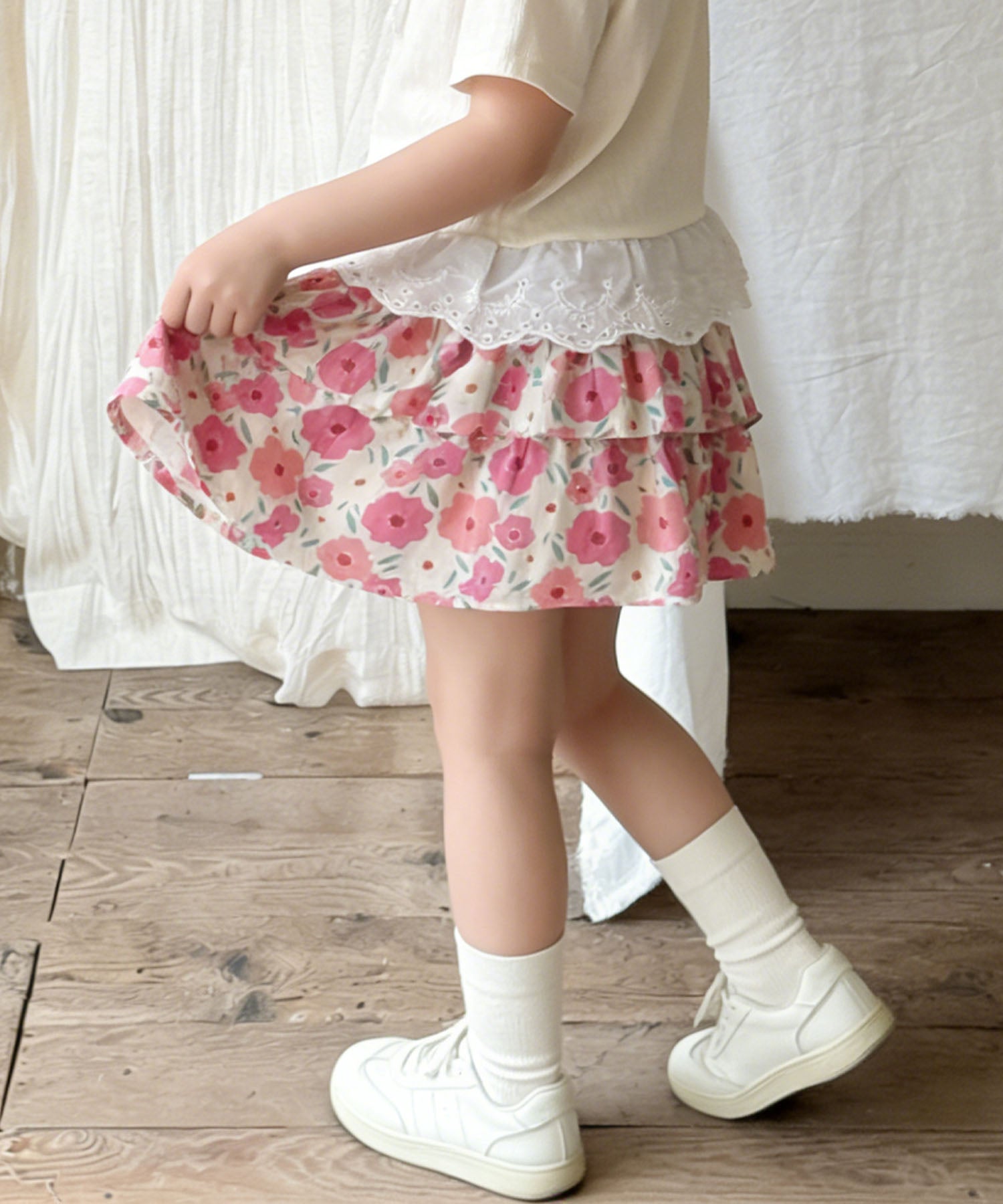 【aimoha-KIDS-】フラワーガーデン フレアショートパンツ