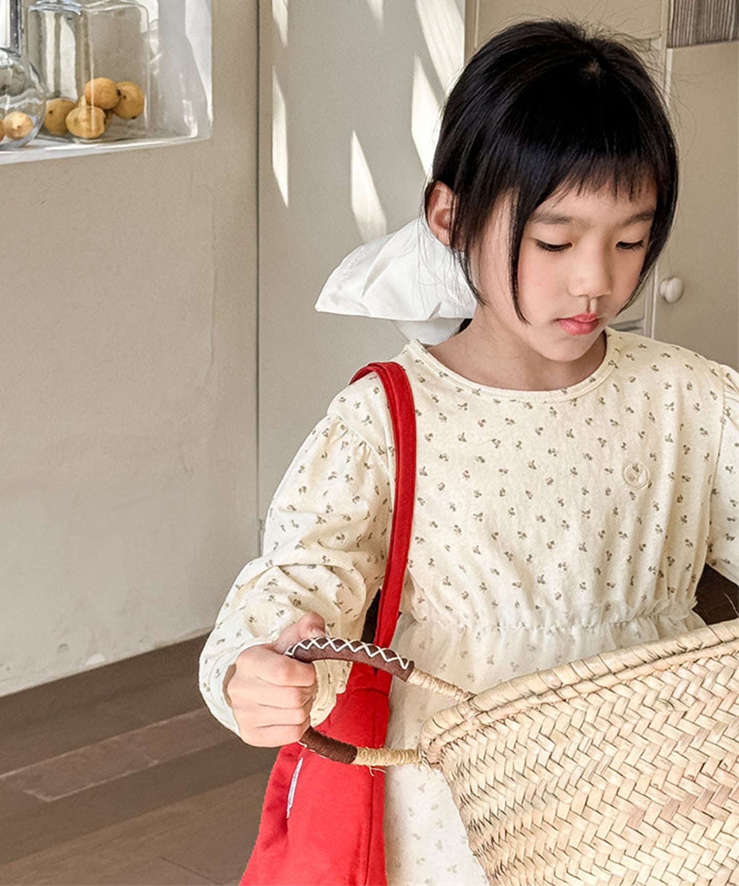 【aimoha-KIDS-】キッズ 小花柄チュールドッキングプルオーバー