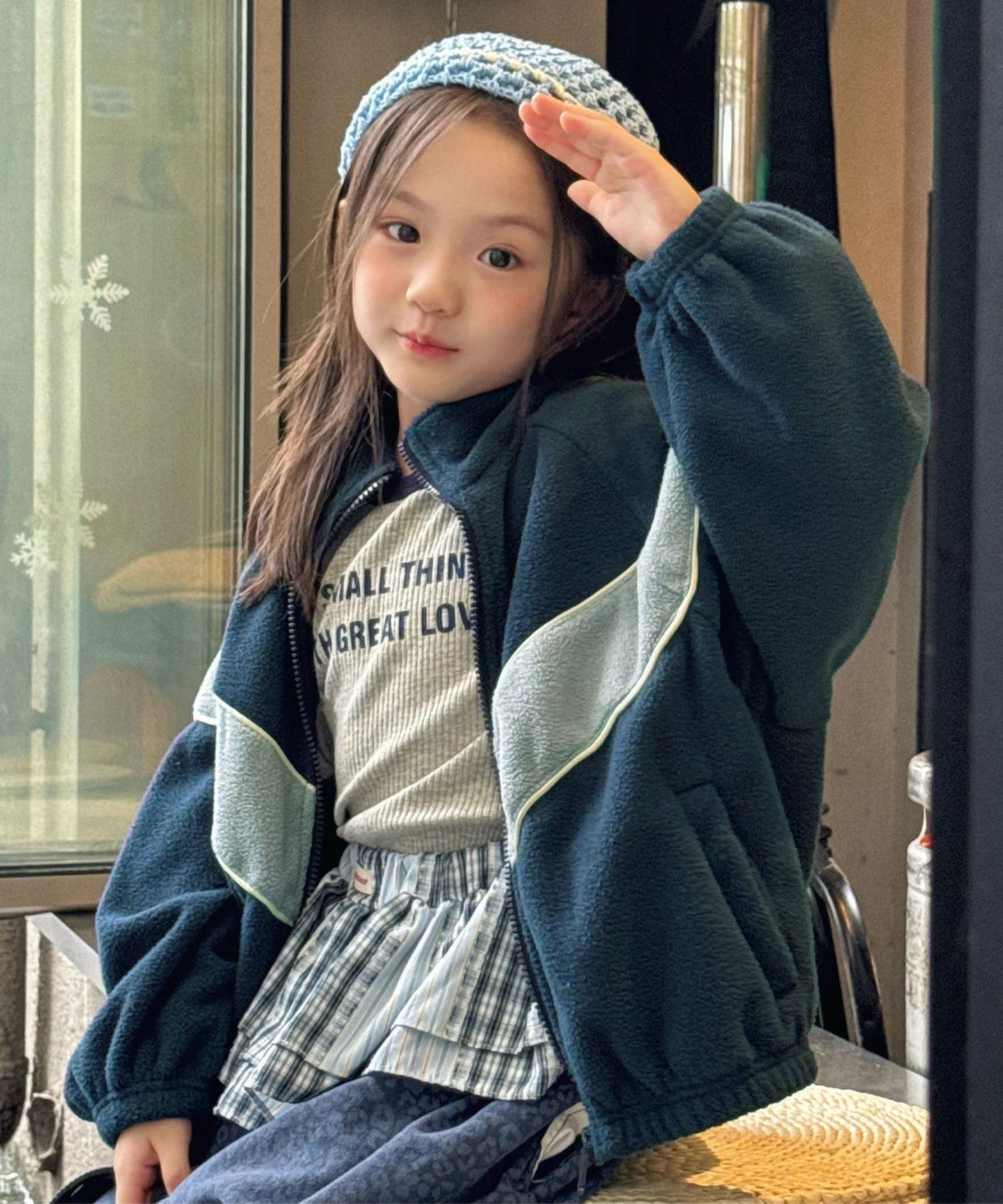 【aimoha-KIDS-】キッズ　ボアジップアップブルゾン