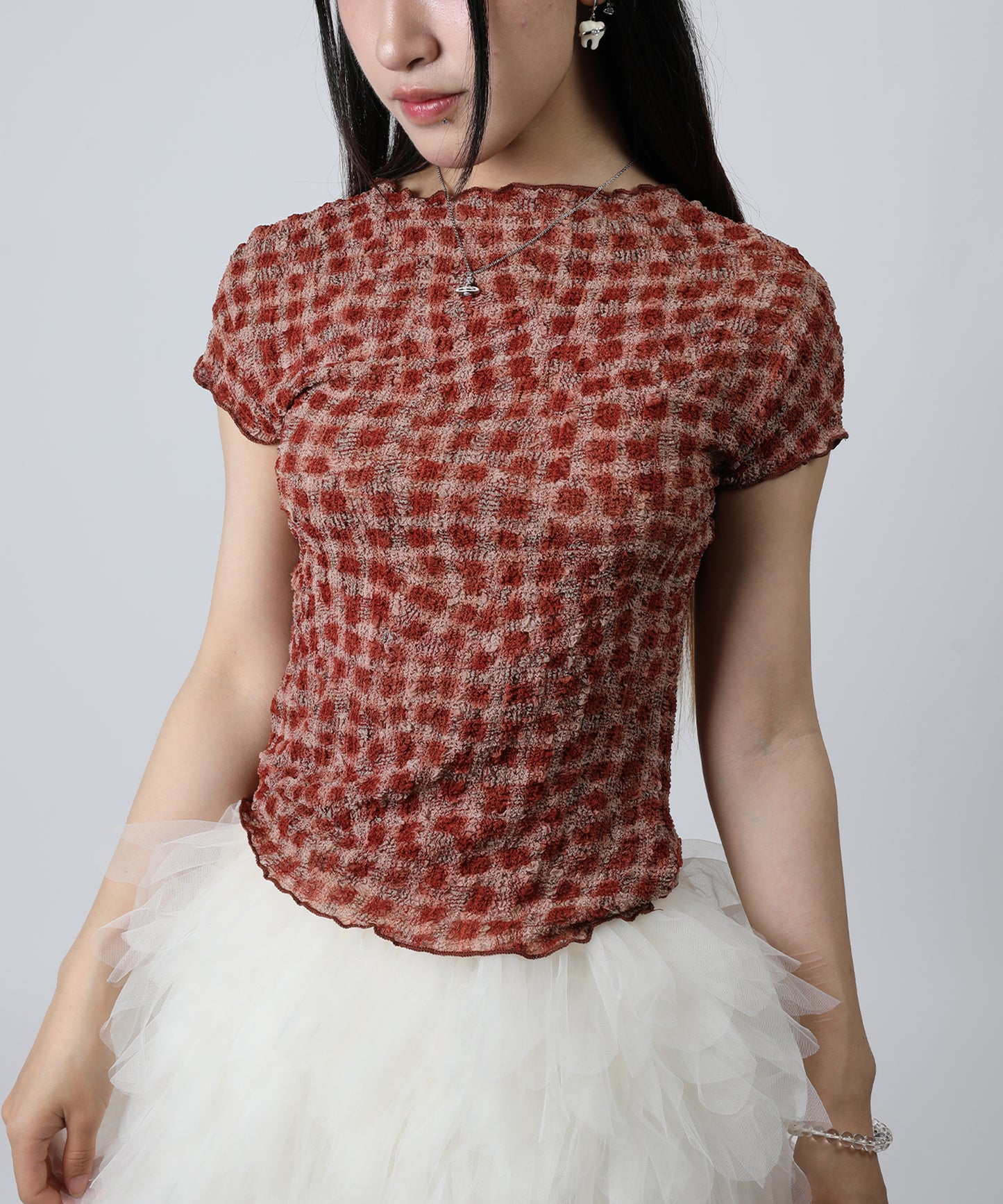 HOOK for girls バブルシフォン総柄クロップドトップス