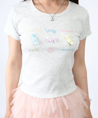 HOOK for girls リボンモチーフ刺繍 × コンパクトフィット T (SS)