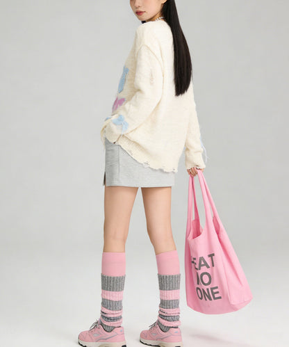 HOOK for girls　フリンジリボン柄 透かし編みサマーニット