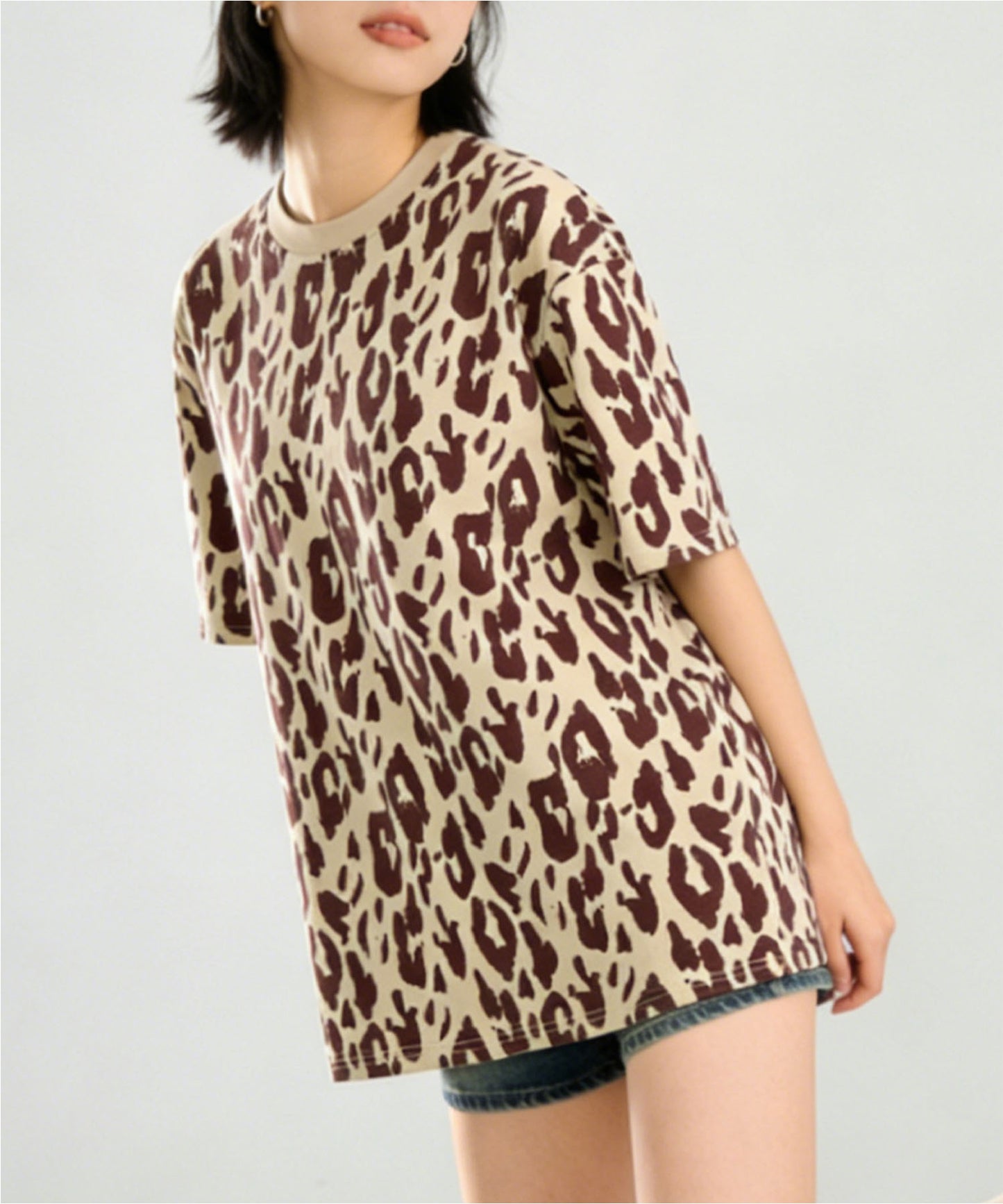 HOOK for girls　レオパード総柄 半袖Tシャツ / アニマル柄 ビッグシルエット カジュアル