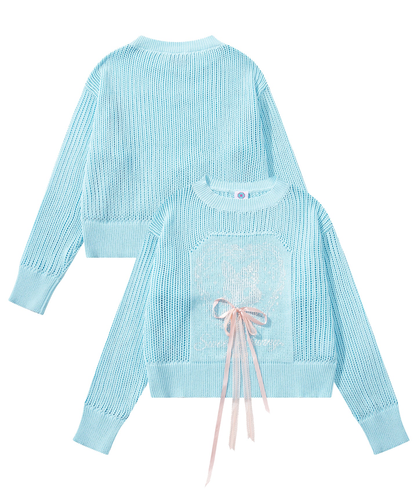HOOK for girls ハートうさぎ透かし編みリボン付きニットプルオーバー
