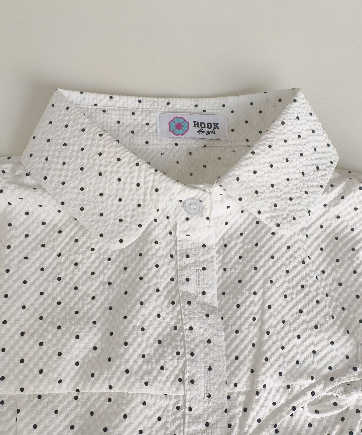 HOOK for girls　ドット柄 アシンメトリーサイドリボン 半袖シャツ (SS)