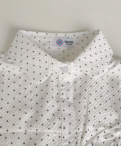 HOOK for girls　ドット柄 アシンメトリーサイドリボン 半袖シャツ (SS)